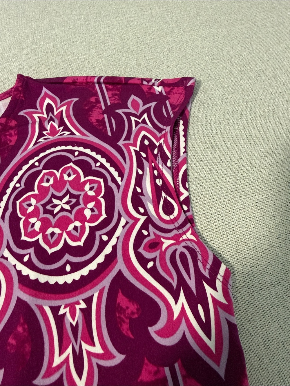Bob Mackie Boat Neck Cap Sleeve Printed Top SZS - Picture 12 of 14